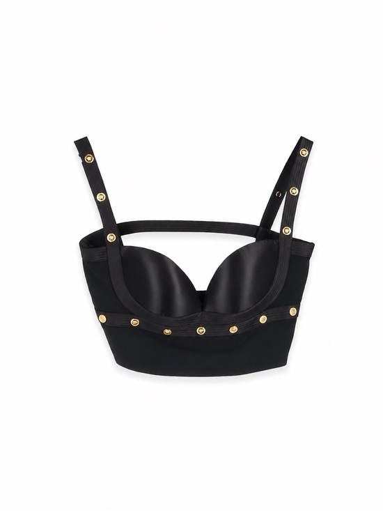 The Unbranded Brand Tops - Medusa Head Embellished Satin Corset Bustier Top • Black/Gold • Size L • NWT